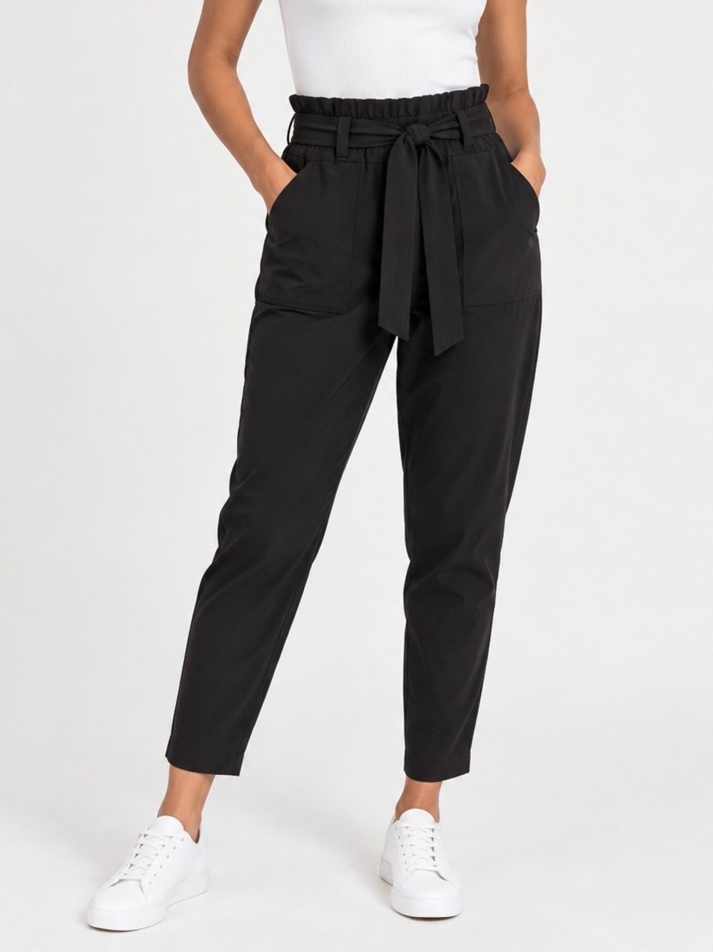 Athleta Skyline High Rise Paperbag Belted Pants Black 14